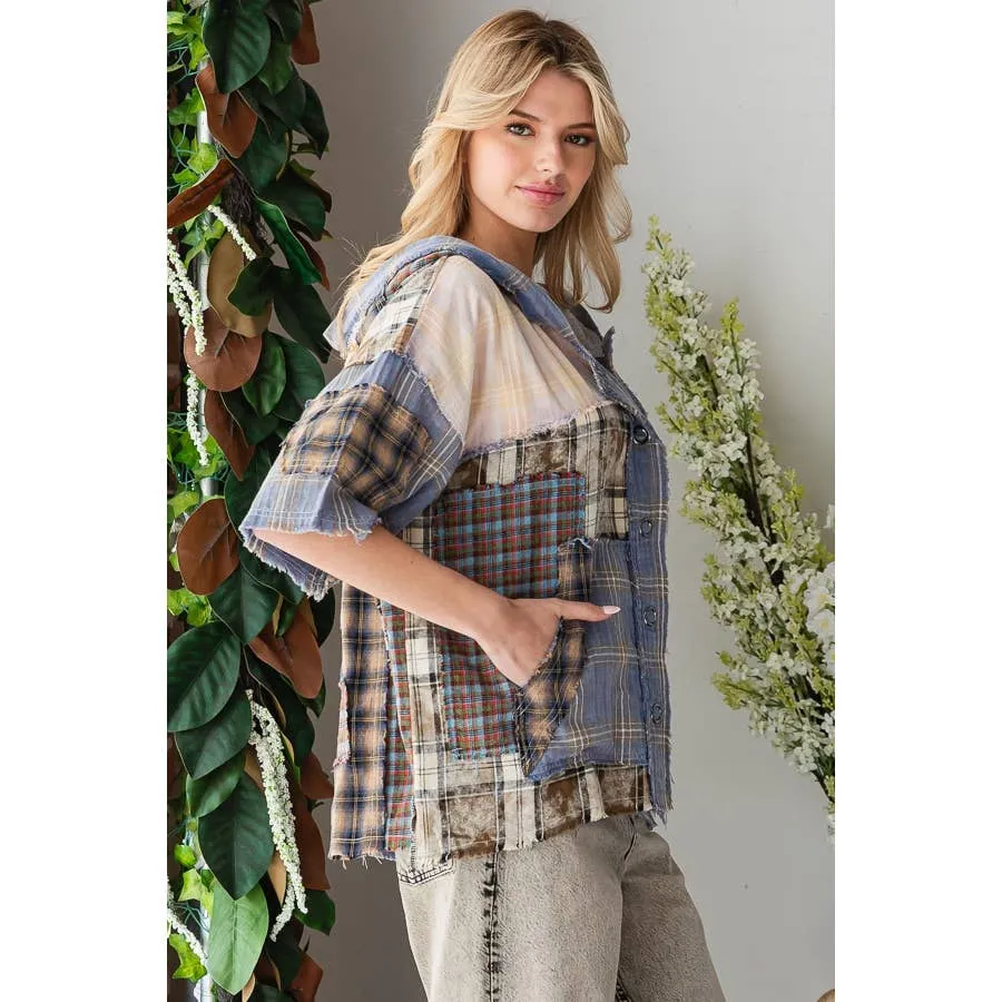 Pink Washed Plaid Mix Button Down Oli Hali Hoodie