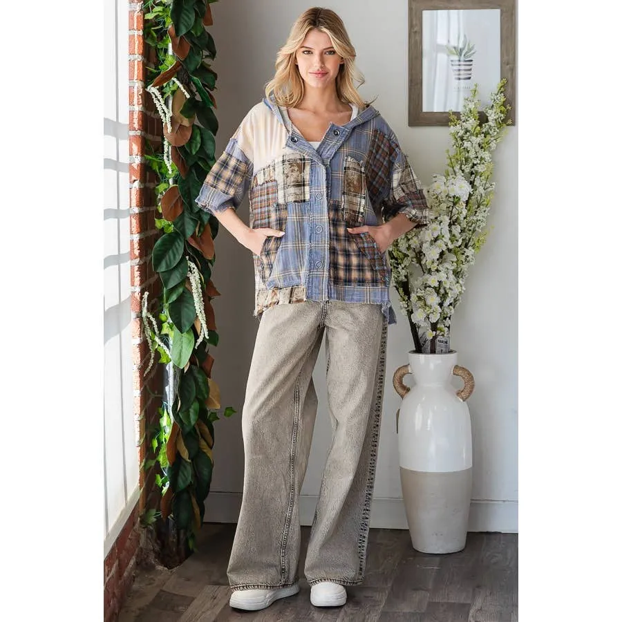 Pink Washed Plaid Mix Button Down Oli Hali Hoodie