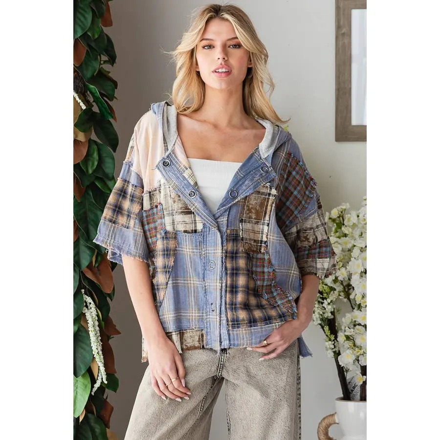 Pink Washed Plaid Mix Button Down Oli Hali Hoodie