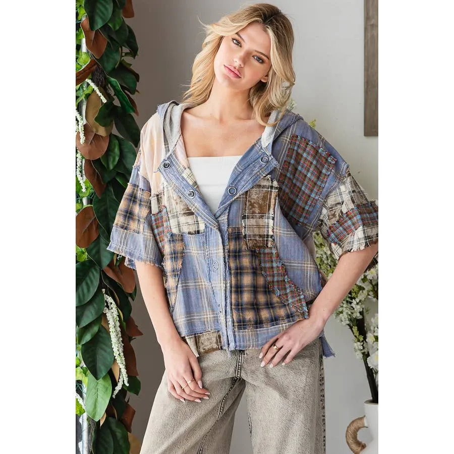Pink Washed Plaid Mix Button Down Oli Hali Hoodie