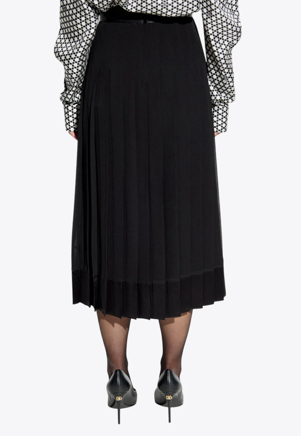 Pleated Silk Midi Skirt