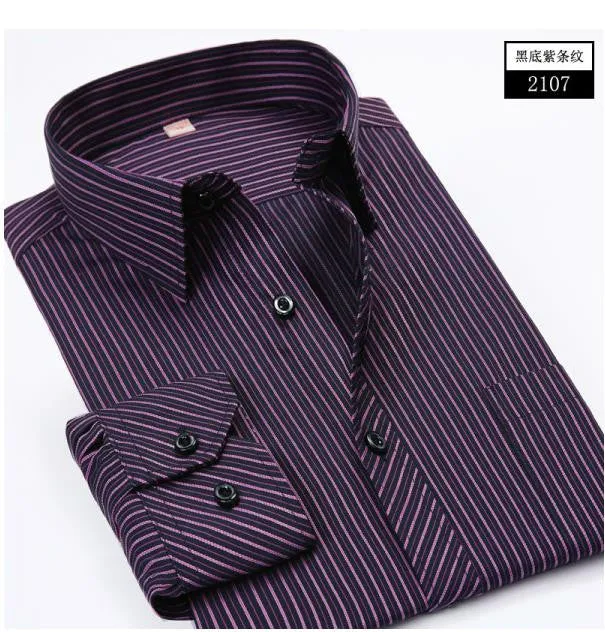 Plus 5XL 6XL Autumn Men Striped Dress Shirts Formal Fashion Long Sleeve Business Men Casual Shirts Regular Fit