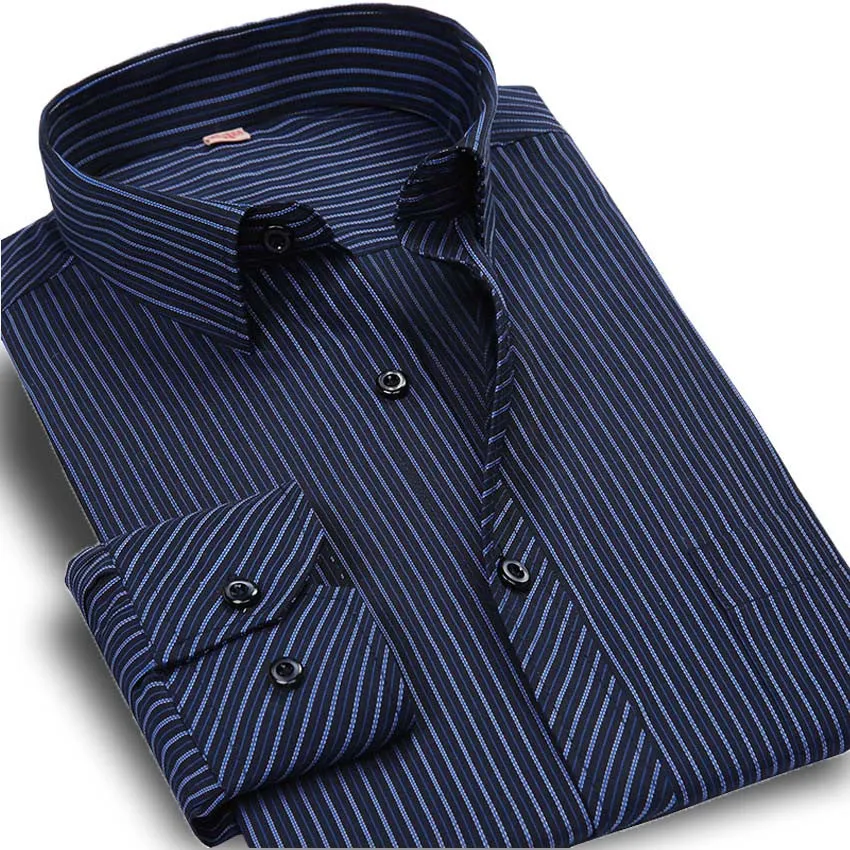 Plus 5XL 6XL Autumn Men Striped Dress Shirts Formal Fashion Long Sleeve Business Men Casual Shirts Regular Fit