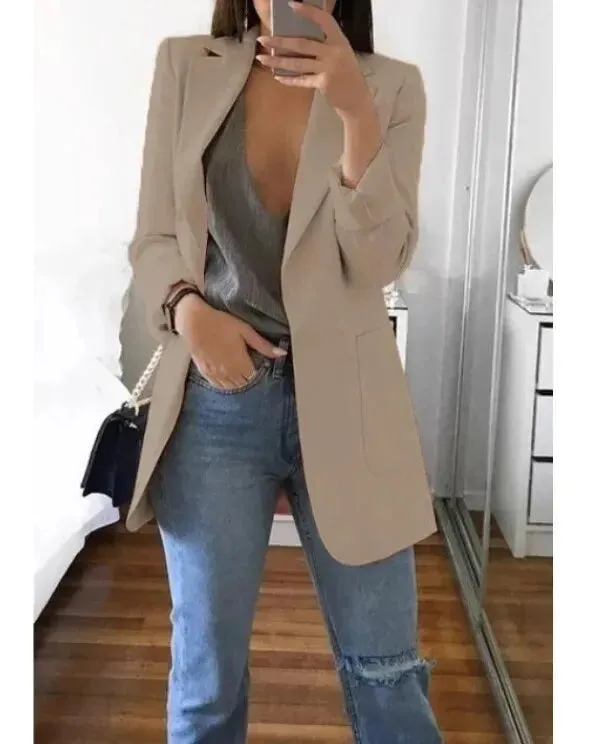 Plus Size Blazer Women Clothing Casual Cardigan Autumn Winter Overcoat Solid Large Topcoat Lapel Jacket Grace Fashion Outer Wear