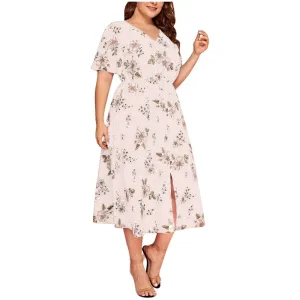 Plus Size Dresses Women Boho Beach Flower Print Midi Dress High Split Casual Dress Plus Size Women's Clothing