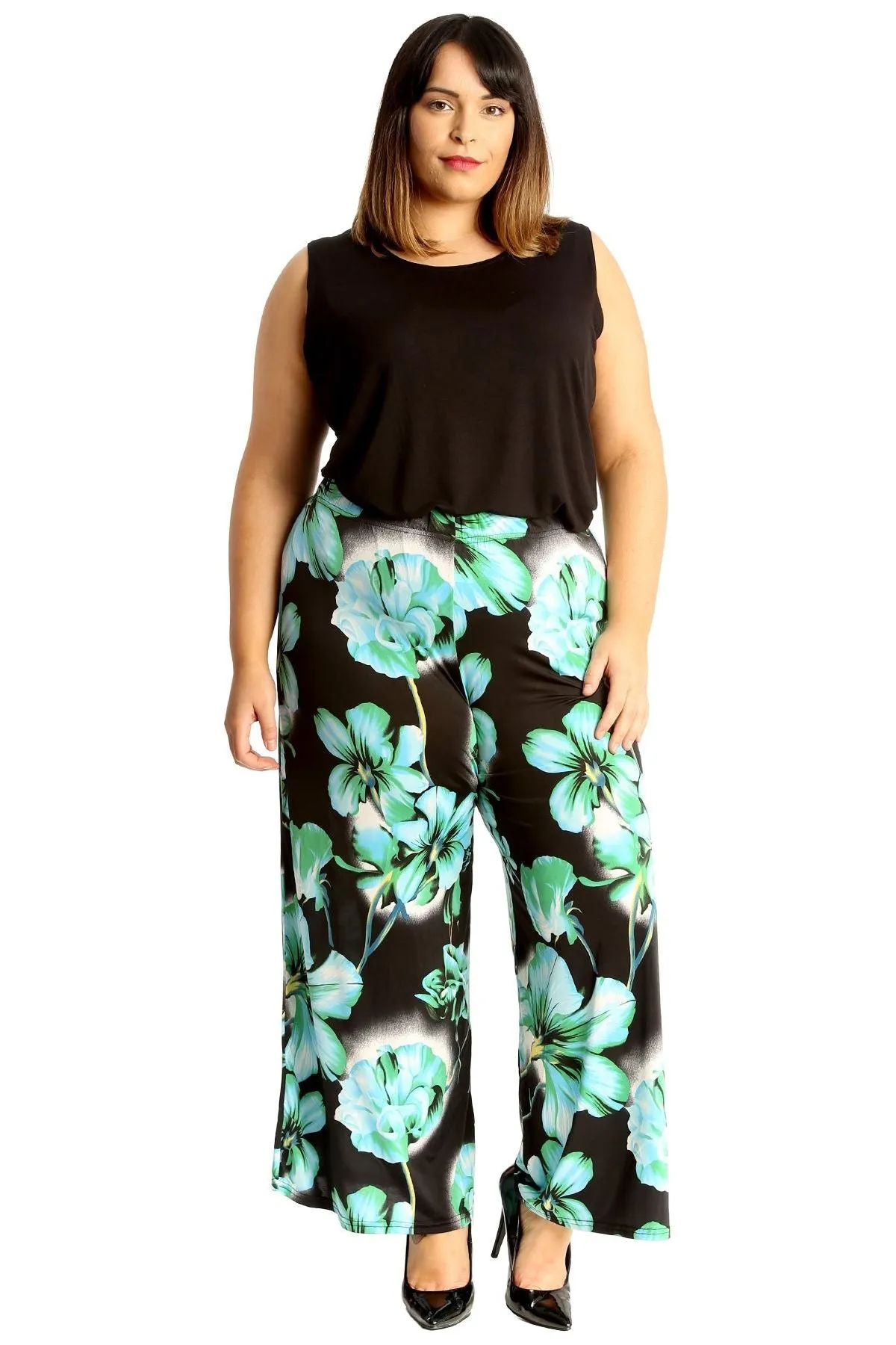 Plus Size Floral Print Palazzo Trouser
