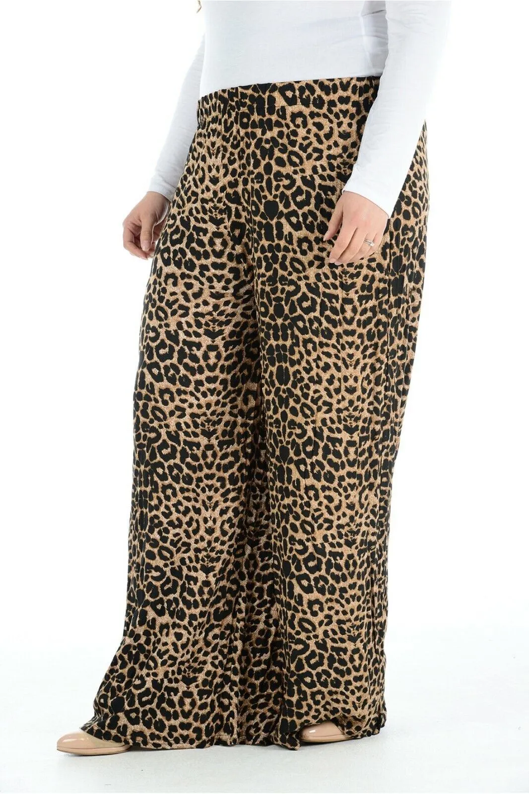 Plus Size Leopard Print Palazzo Trouser