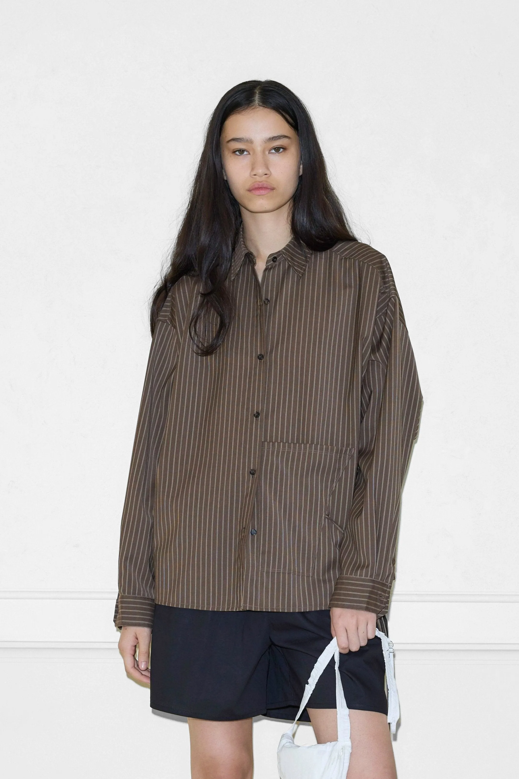 Pocket Wool Shirt in Sable Stripe