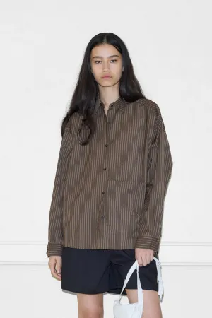 Pocket Wool Shirt in Sable Stripe