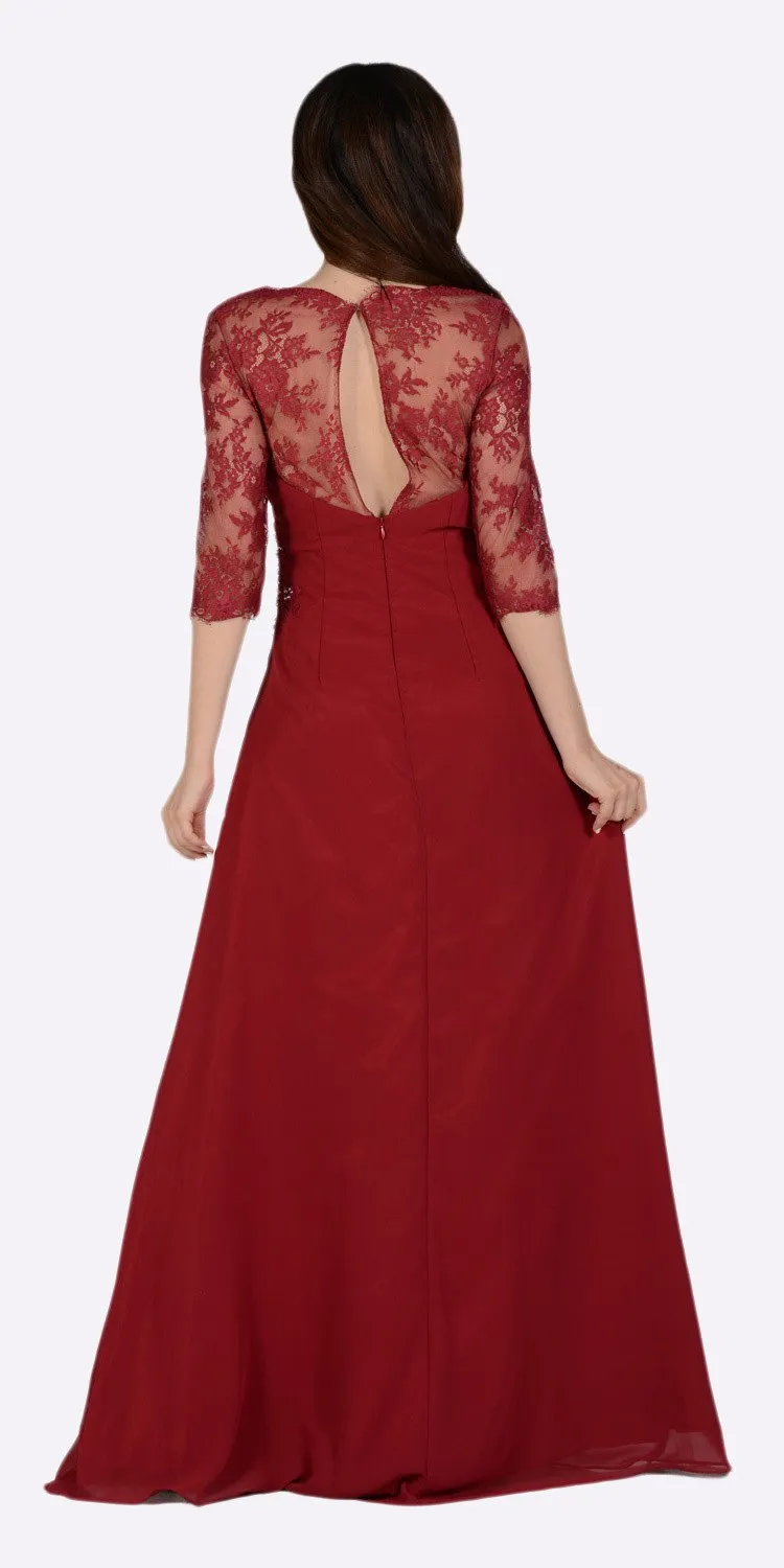 Poly USA 7210 Chiffon/Lace Dress Mid Length Lace Sleeves