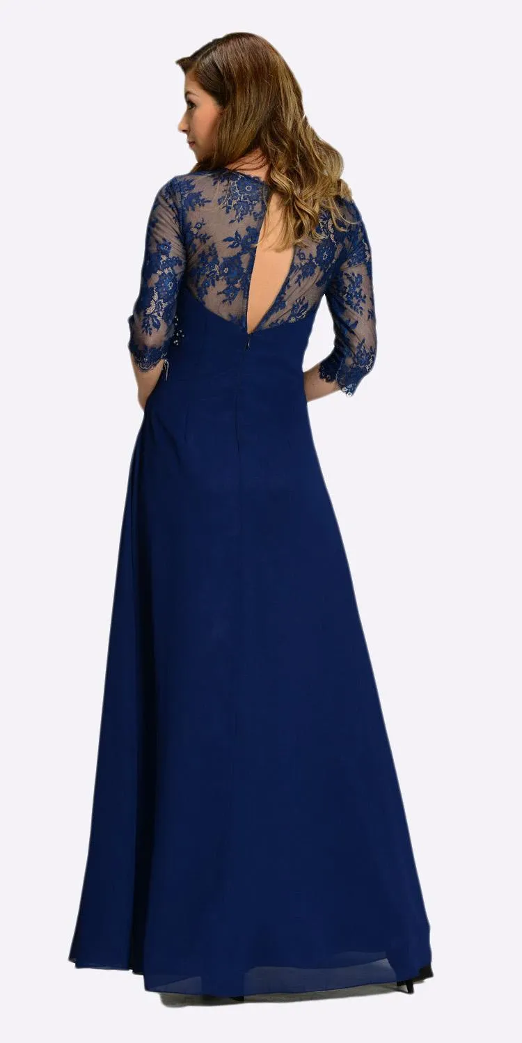 Poly USA 7210 Chiffon/Lace Dress Mid Length Lace Sleeves