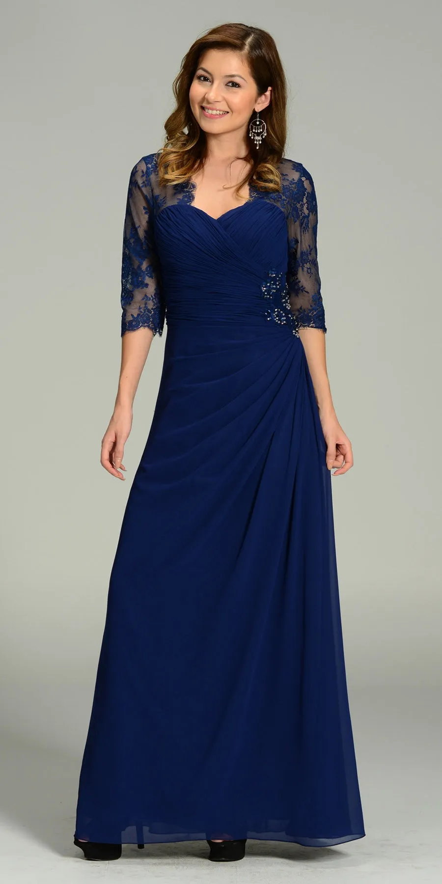 Poly USA 7210 Chiffon/Lace Dress Mid Length Lace Sleeves