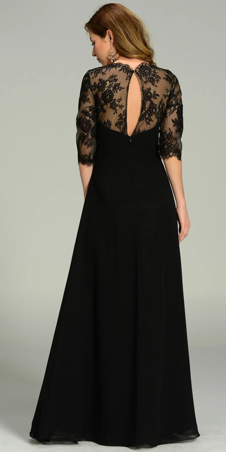 Poly USA 7210 Chiffon/Lace Dress Mid Length Lace Sleeves