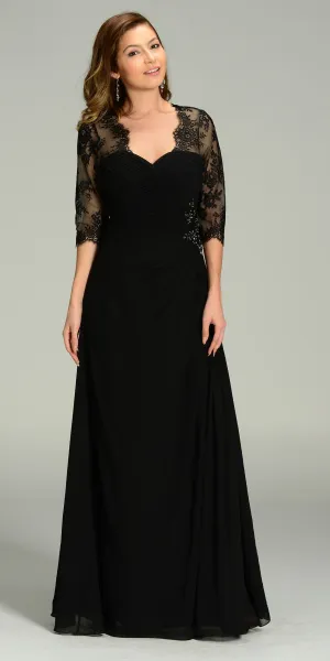 Poly USA 7210 Chiffon/Lace Dress Mid Length Lace Sleeves