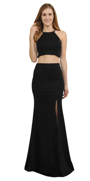 Poly USA 8126 Halter Two-Piece Long Dress with Slit