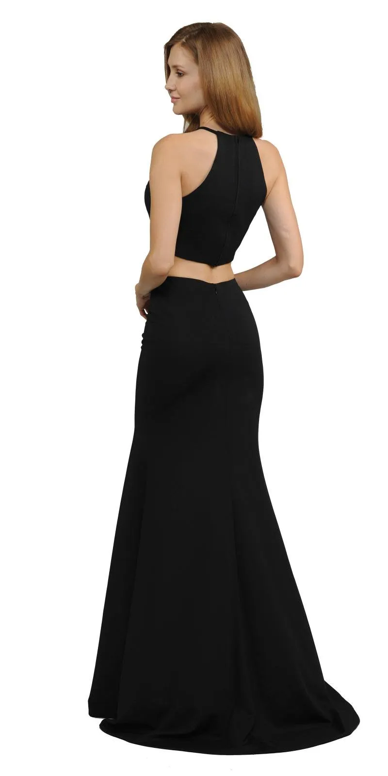Poly USA 8126 Halter Two-Piece Long Dress with Slit