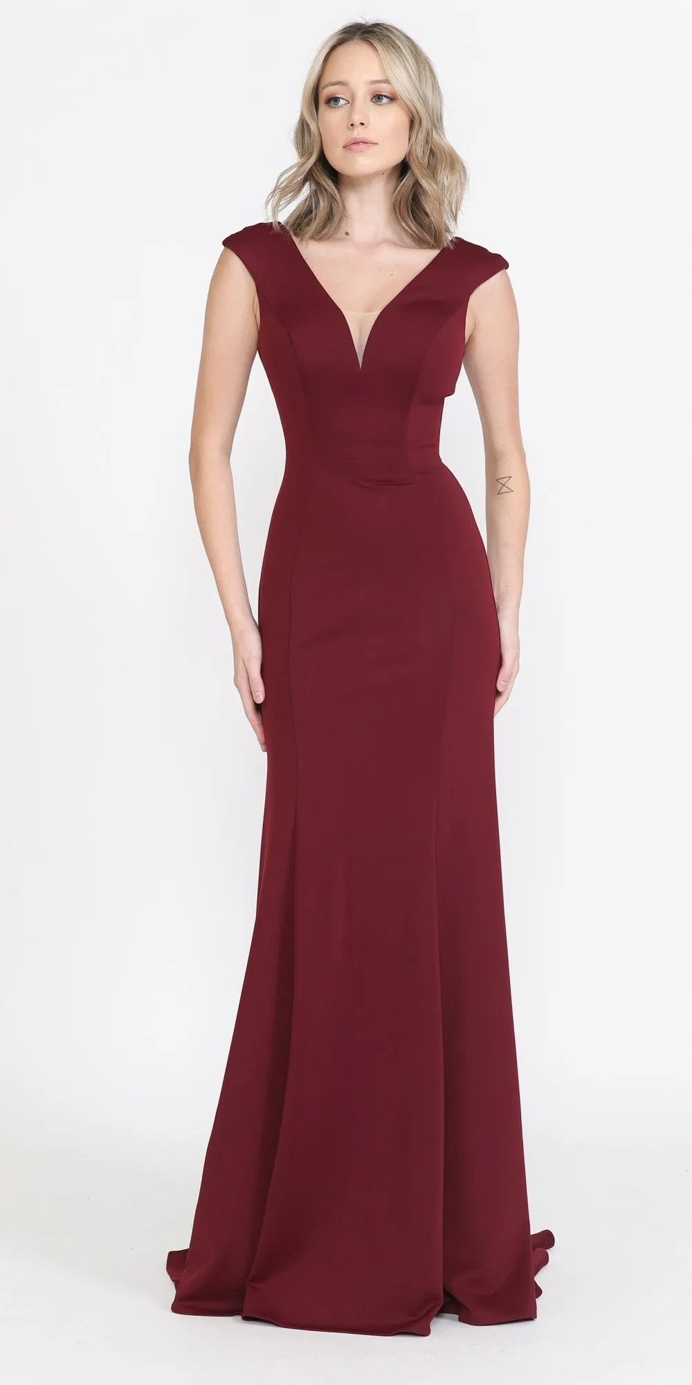 Poly USA 8290 Cap Sleeved Long Jersey Dress V-Neck and Back
