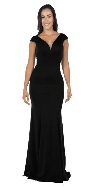 Poly USA 8290 Cap Sleeved Long Jersey Dress V-Neck and Back