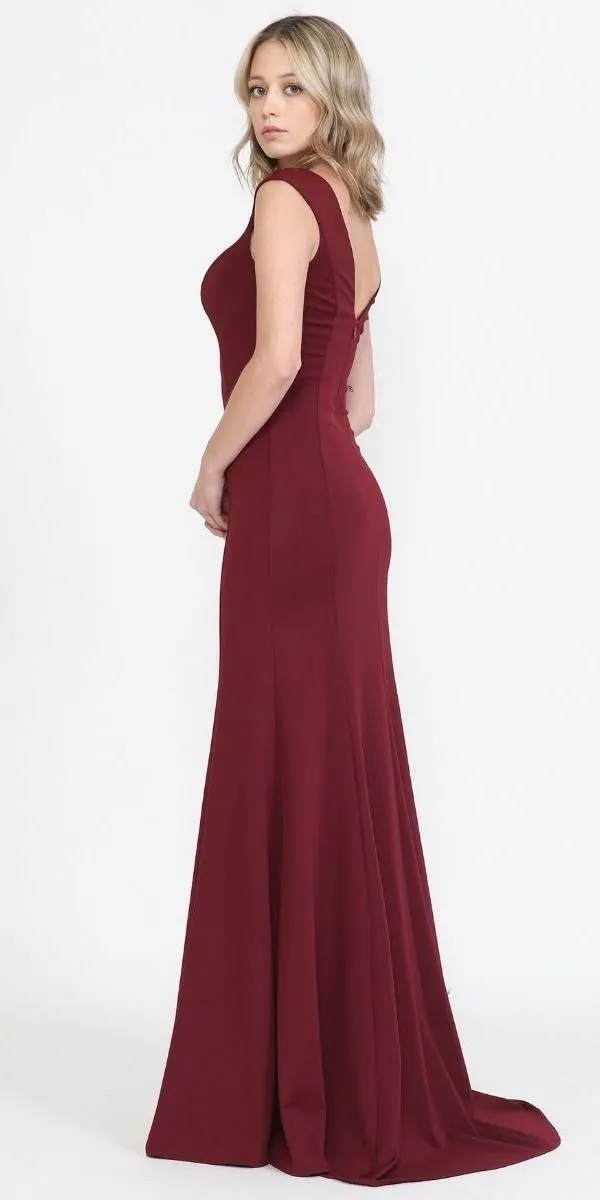 Poly USA 8290 Cap Sleeved Long Jersey Dress V-Neck and Back