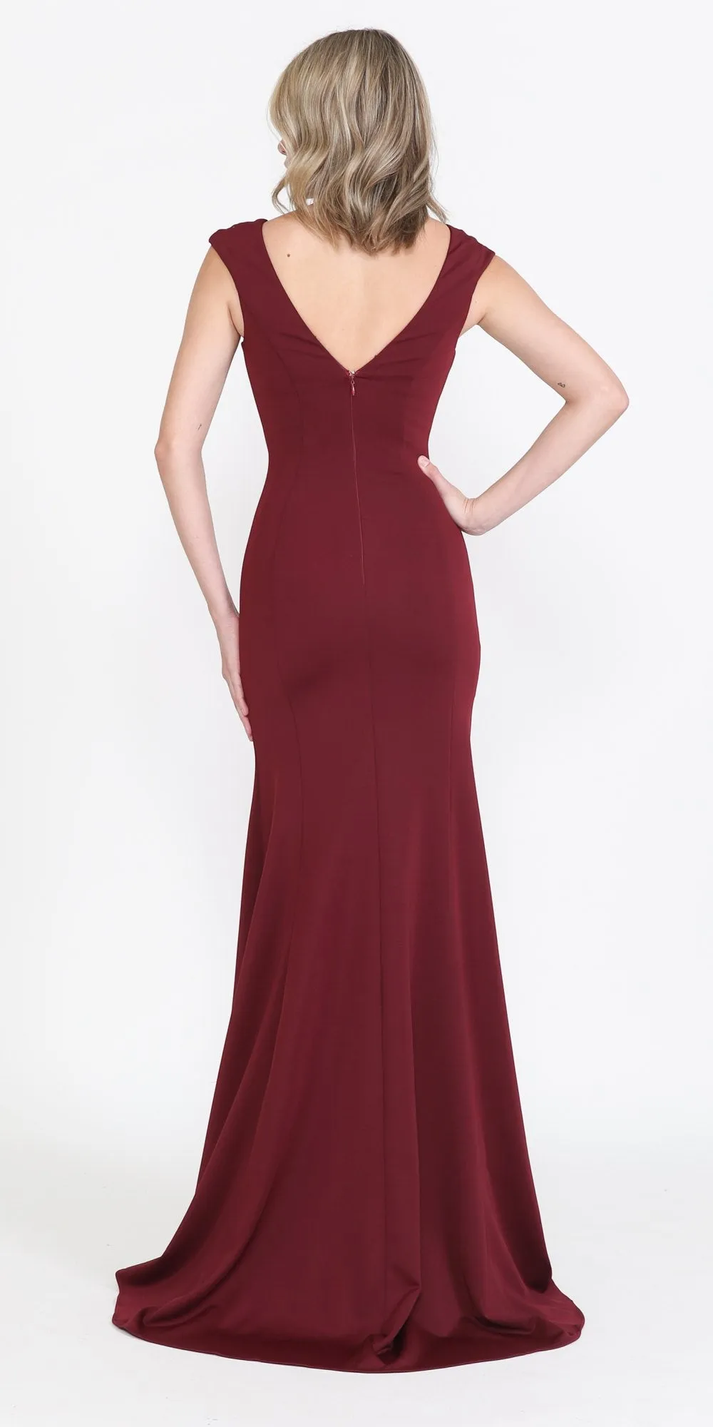 Poly USA 8290 Cap Sleeved Long Jersey Dress V-Neck and Back