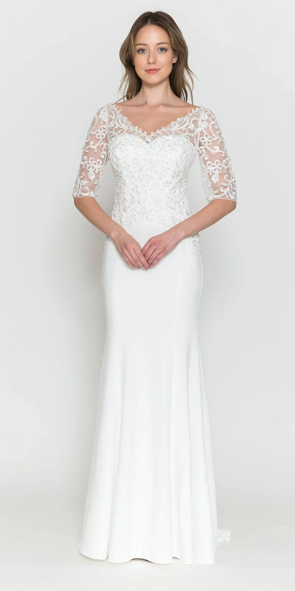 Poly USA 8560 Mother of the Bride Dress Embroidered Three Quarter Sleeves Top