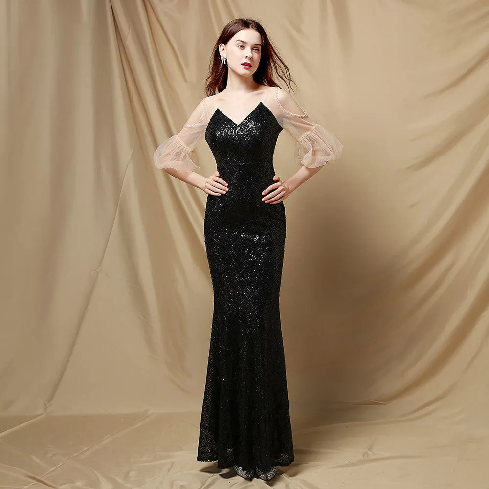 Quinn Sequin Scroll Charming Puff Sleeve Dress