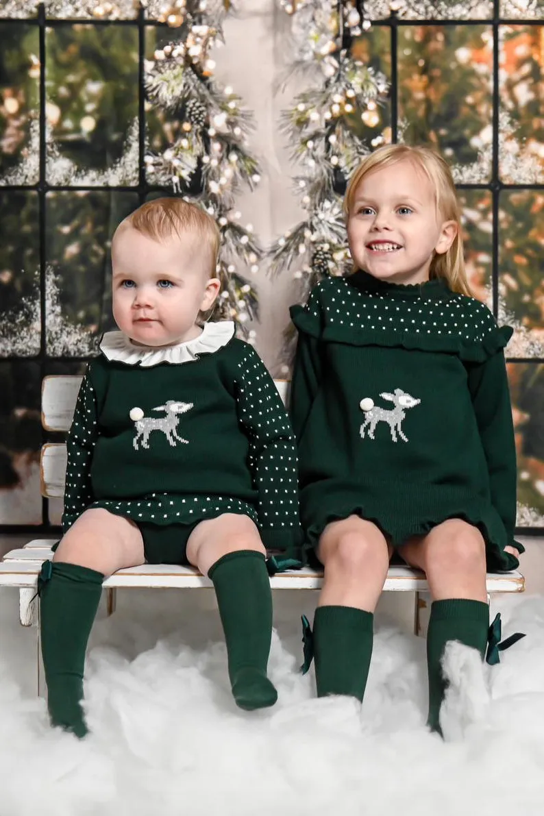 "Cora" Bottle Green Knit Bambi Dress