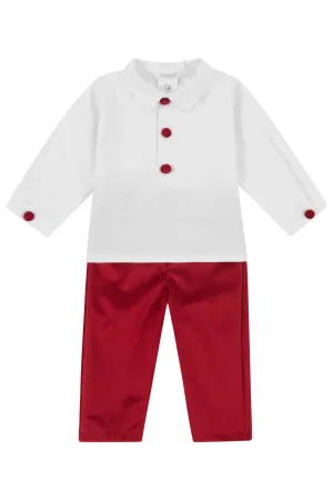 "Digby" White Shirt & Red Velvet Trousers
