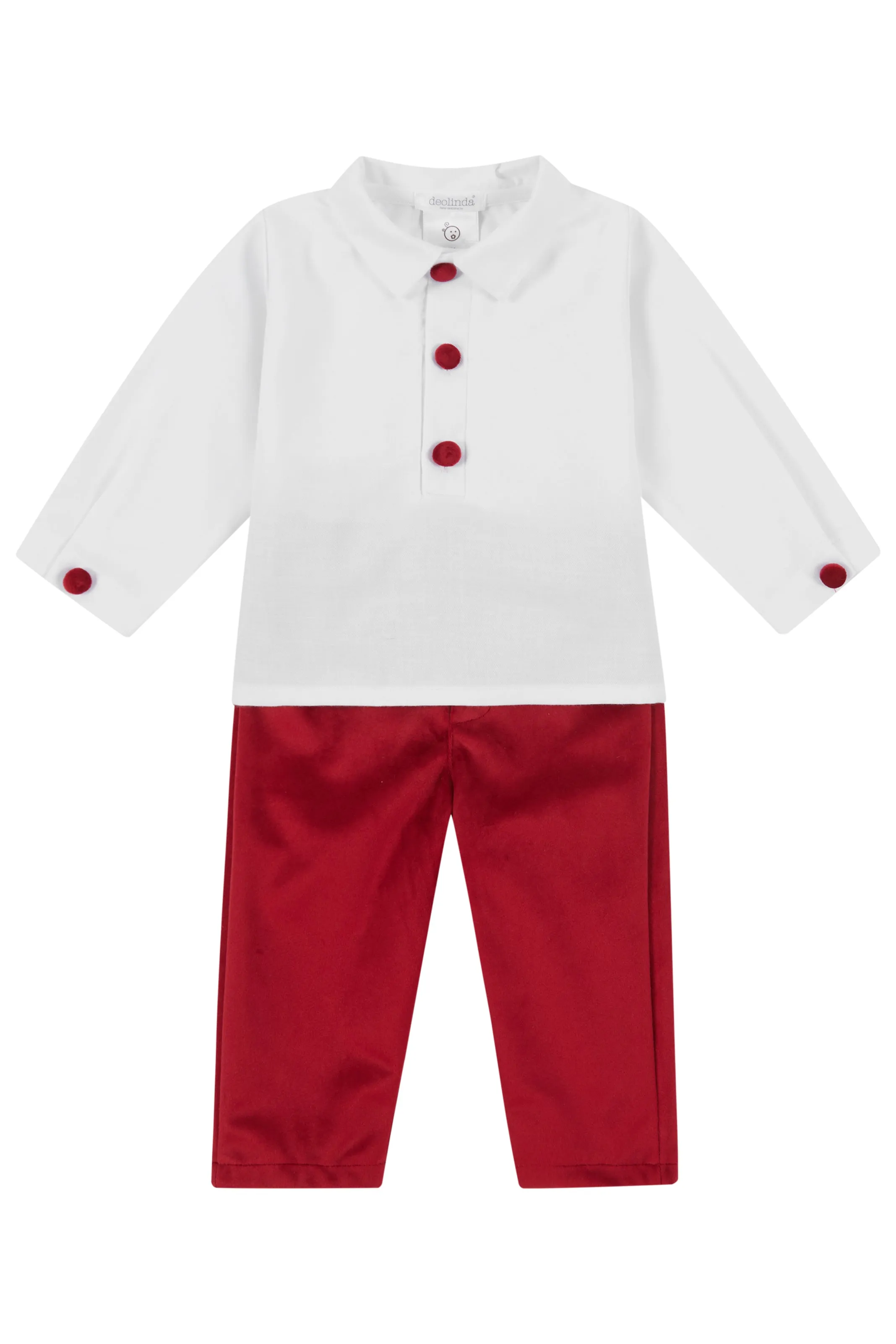 "Digby" White Shirt & Red Velvet Trousers