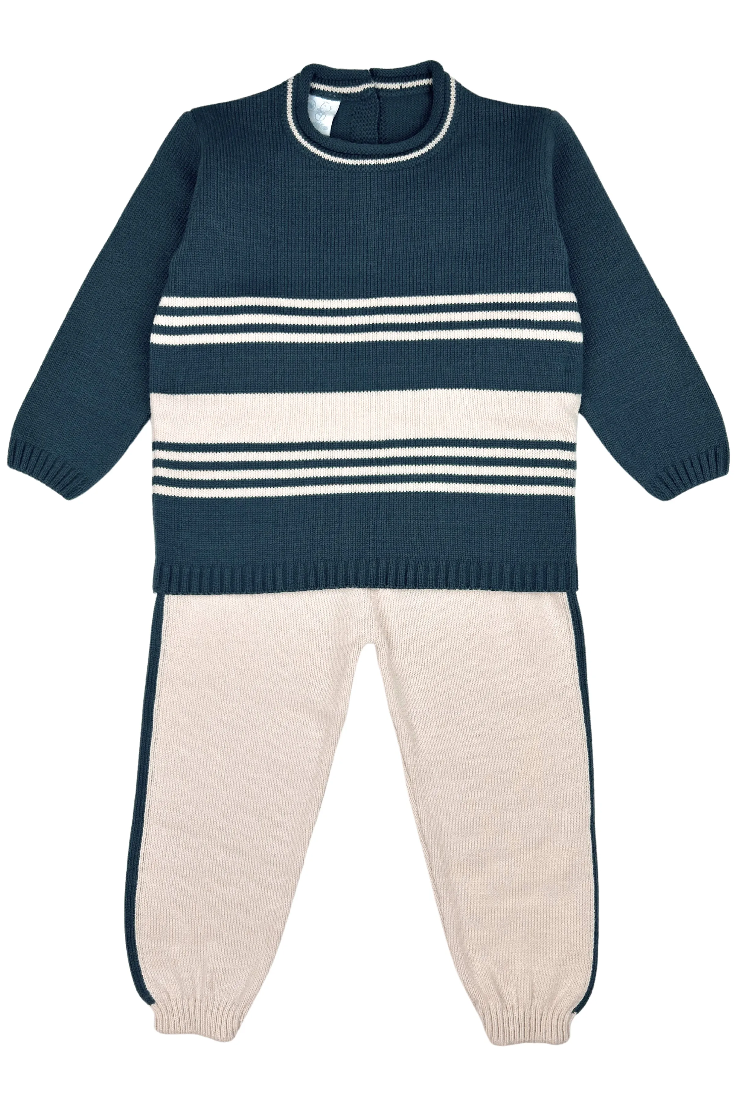 "Joseph" Petrol Blue & Stone Striped Knit Tracksuit