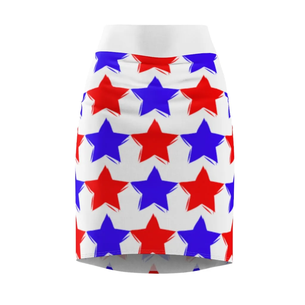 "Red and Blue Stars."  Women's Pencil Skirt