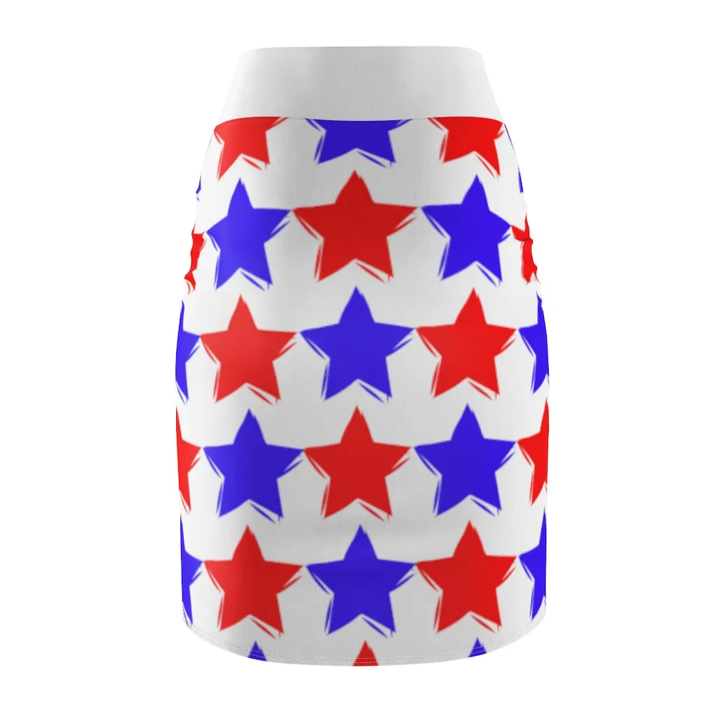 "Red and Blue Stars."  Women's Pencil Skirt