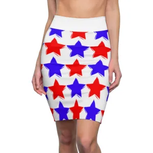 "Red and Blue Stars."  Women's Pencil Skirt