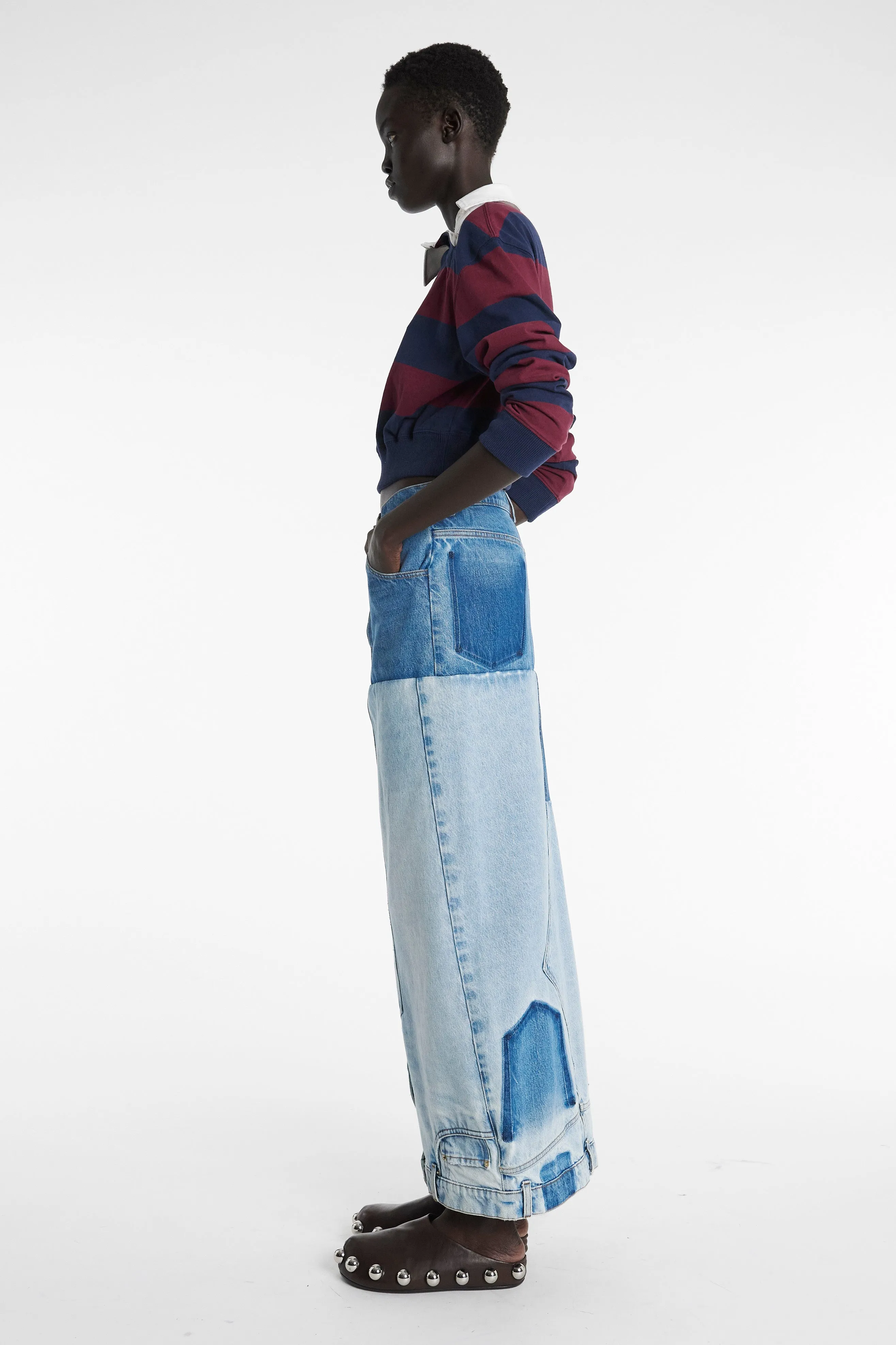 Recycled Denim Mirror Effect Skirt Blue