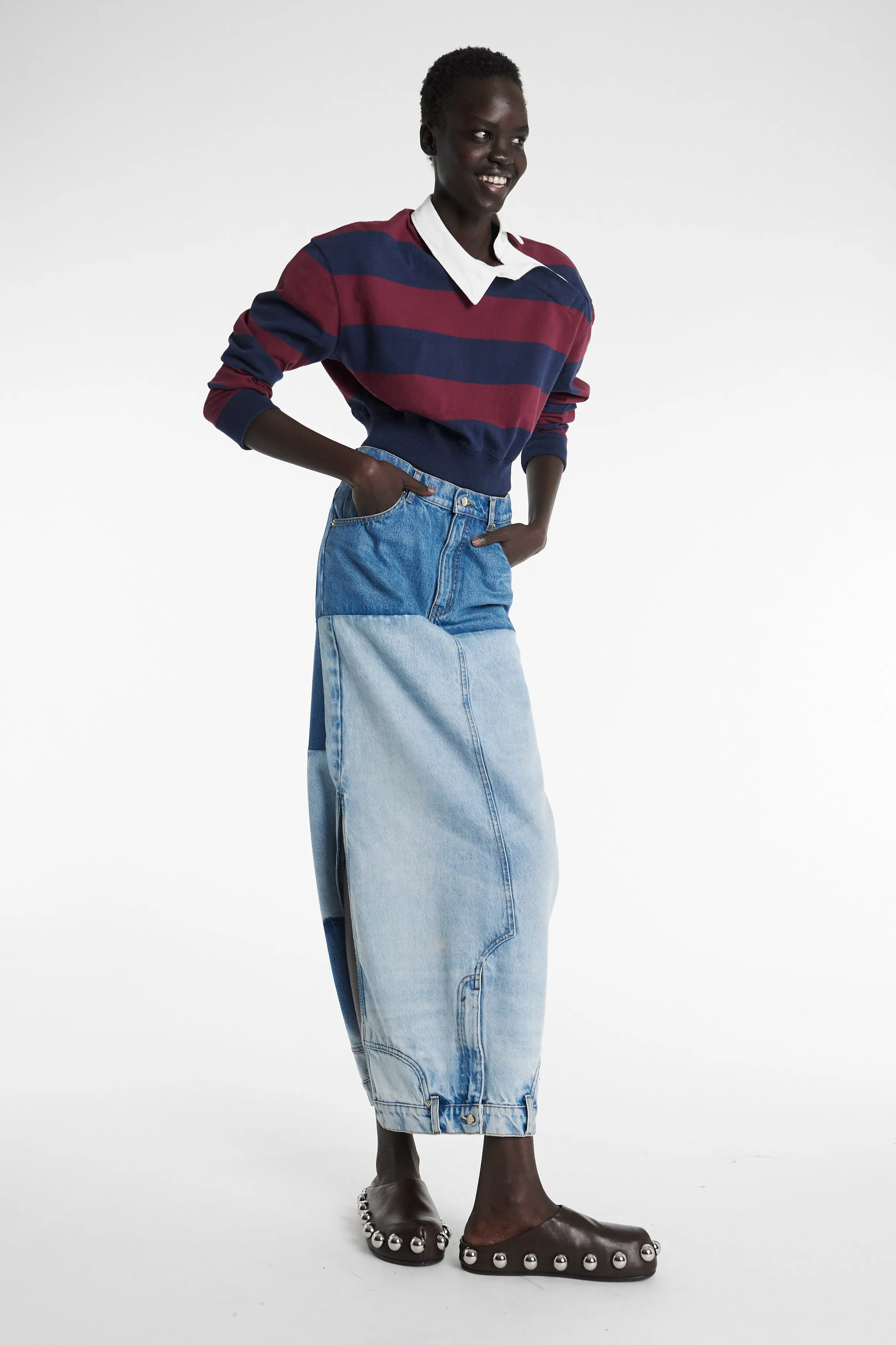 Recycled Denim Mirror Effect Skirt Blue