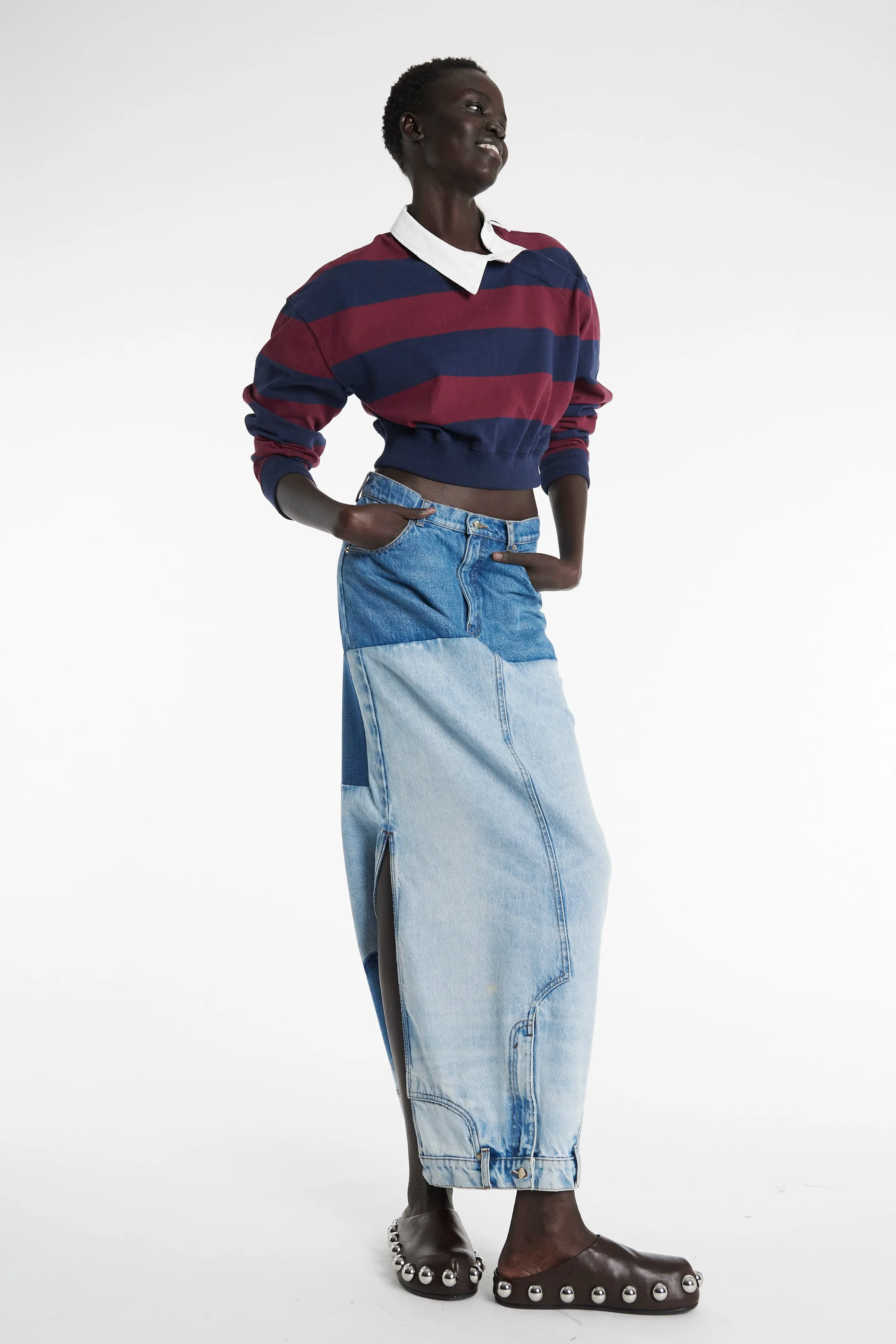 Recycled Denim Mirror Effect Skirt Blue