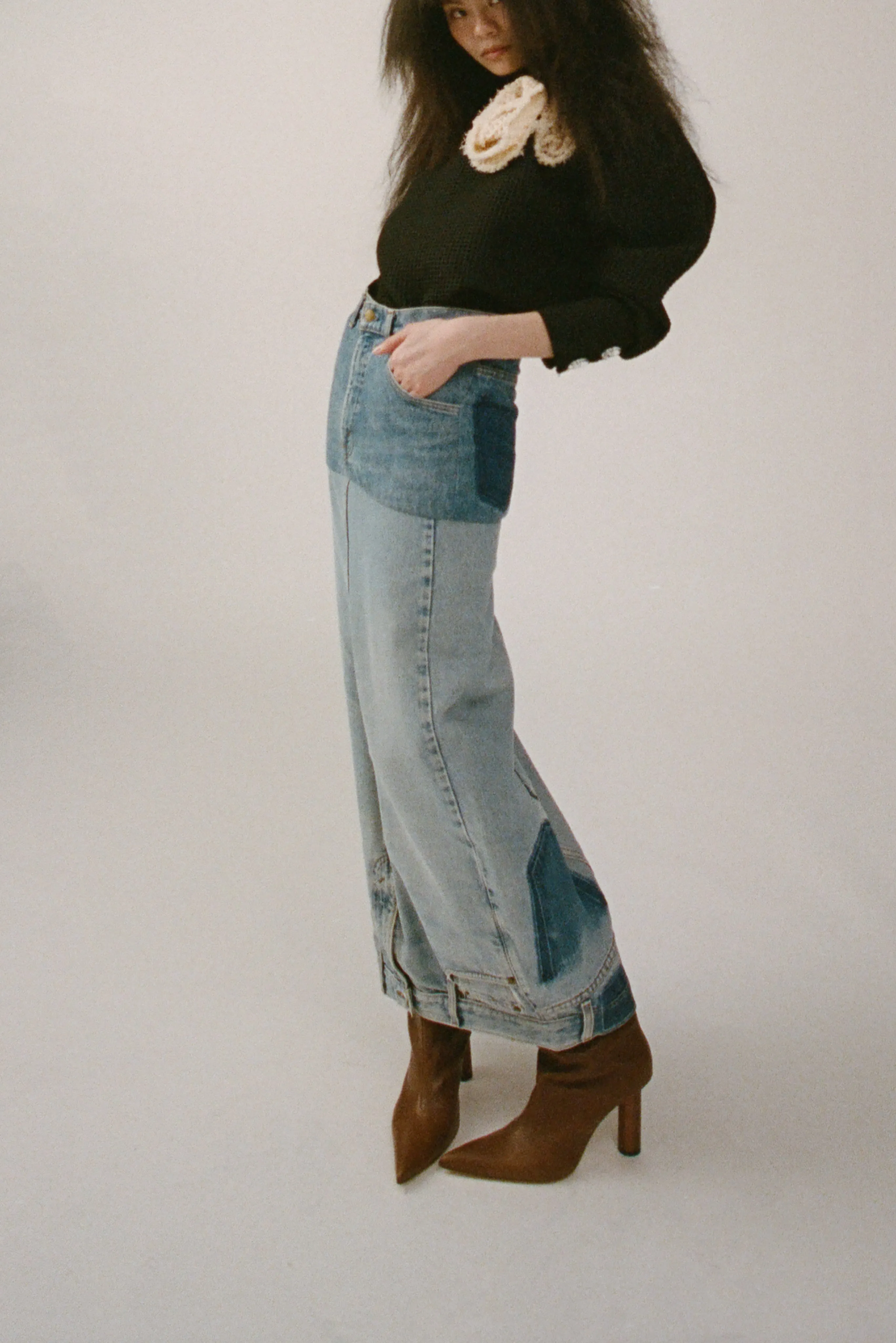 Recycled Denim Mirror Effect Skirt Blue