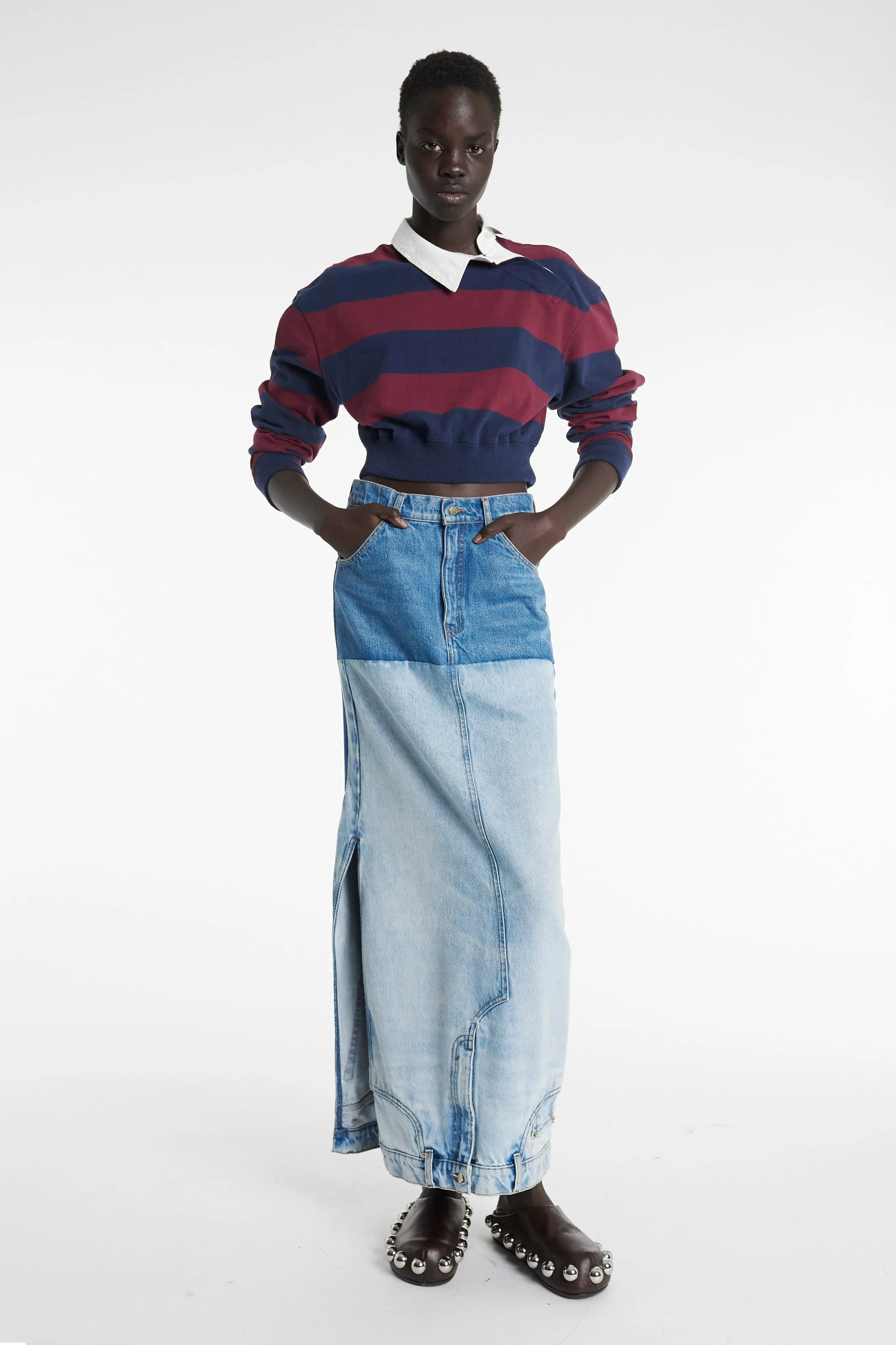 Recycled Denim Mirror Effect Skirt Blue