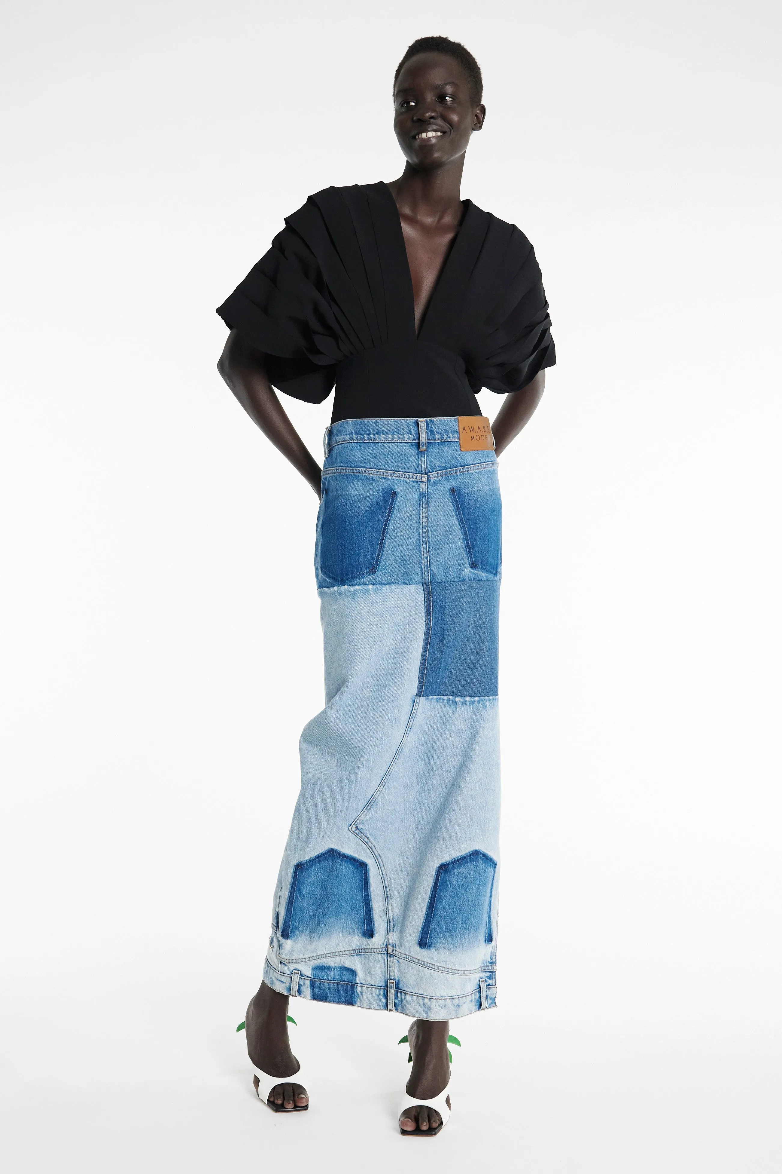 Recycled Denim Mirror Effect Skirt Blue