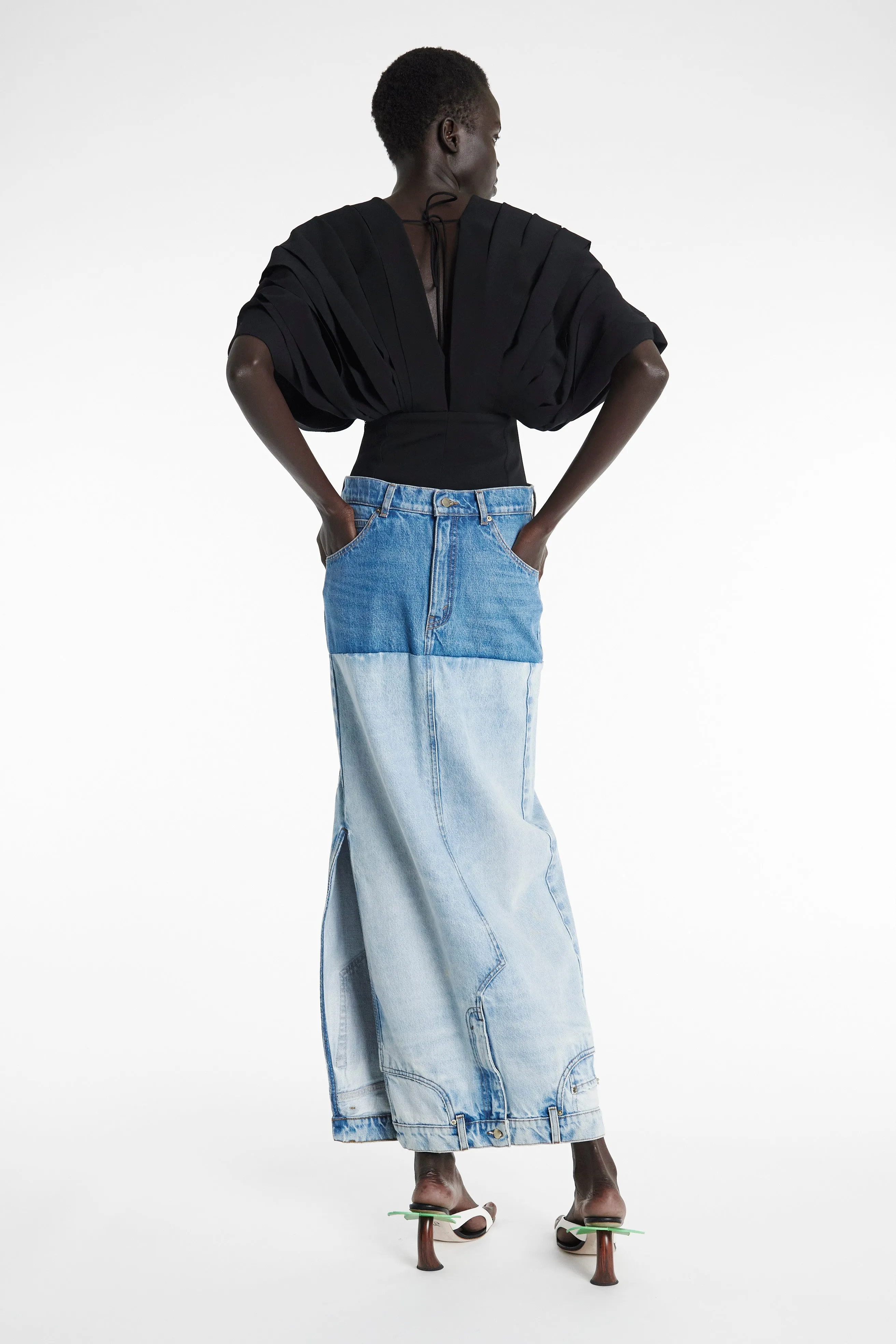 Recycled Denim Mirror Effect Skirt Blue
