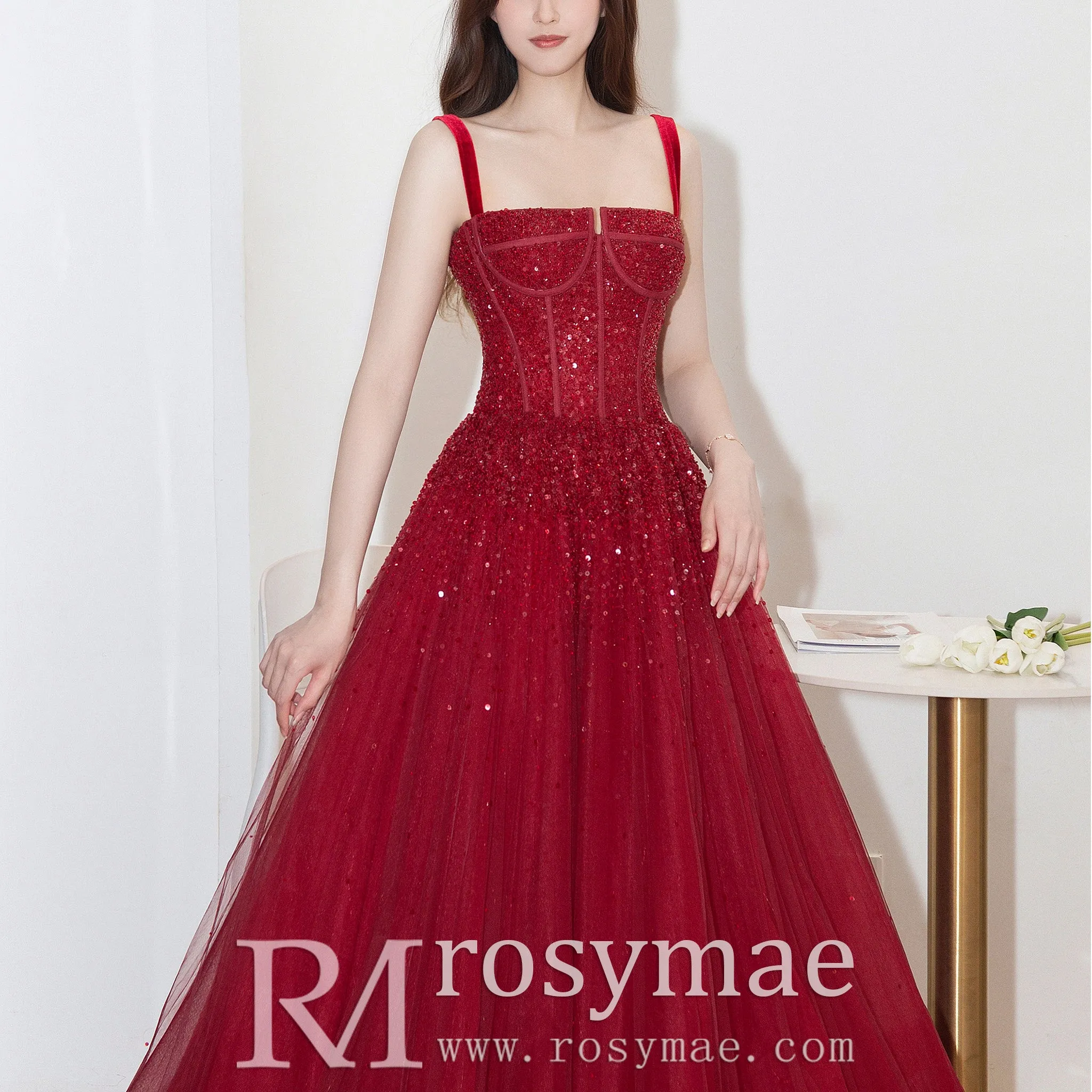 Red Classic Formal Evening Dresses Party Gowns with Strappy