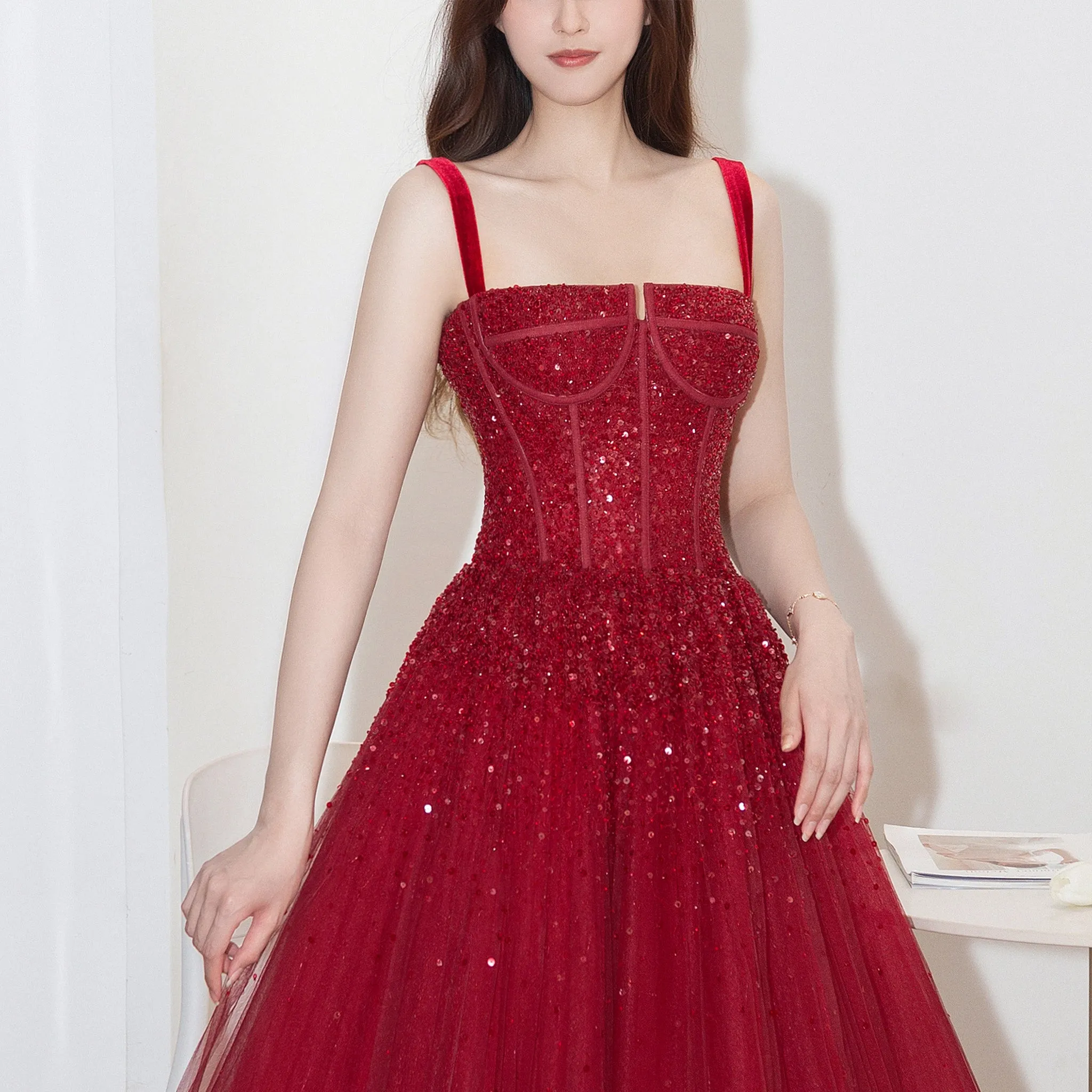 Red Classic Formal Evening Dresses Party Gowns with Strappy