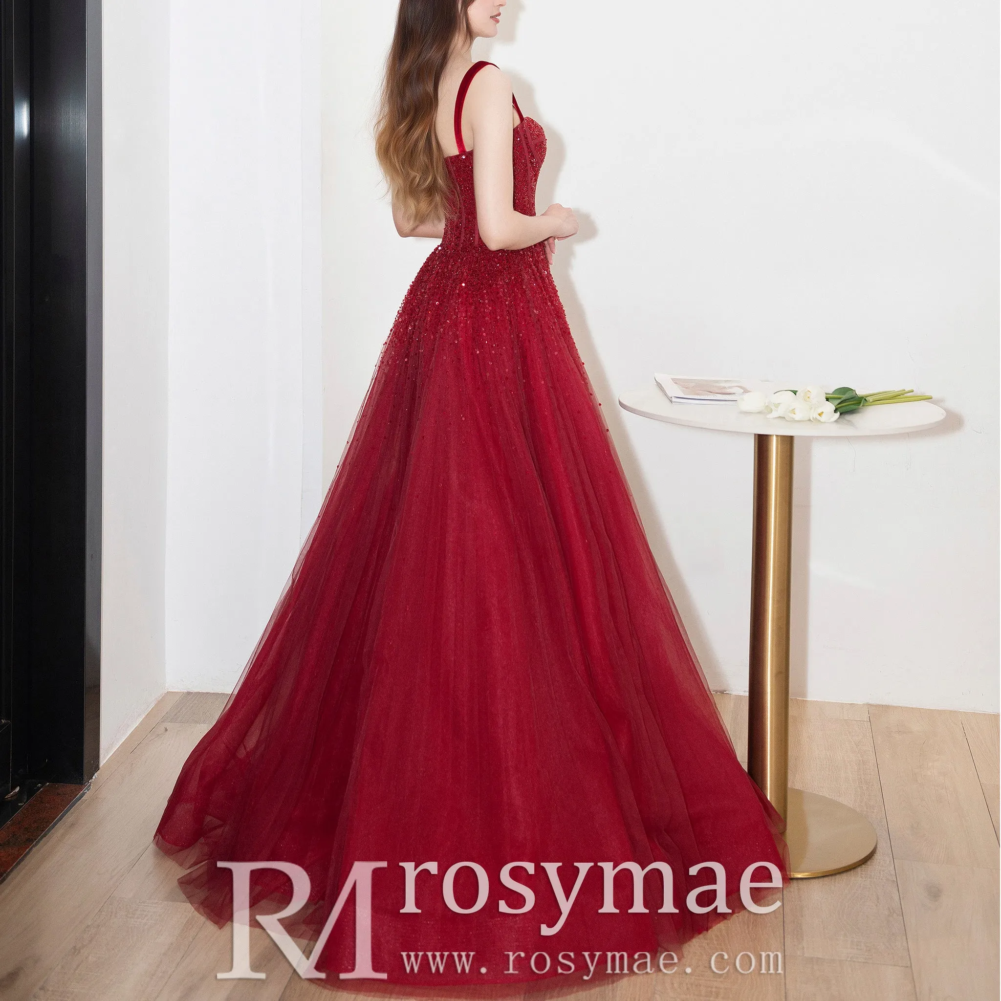 Red Classic Formal Evening Dresses Party Gowns with Strappy