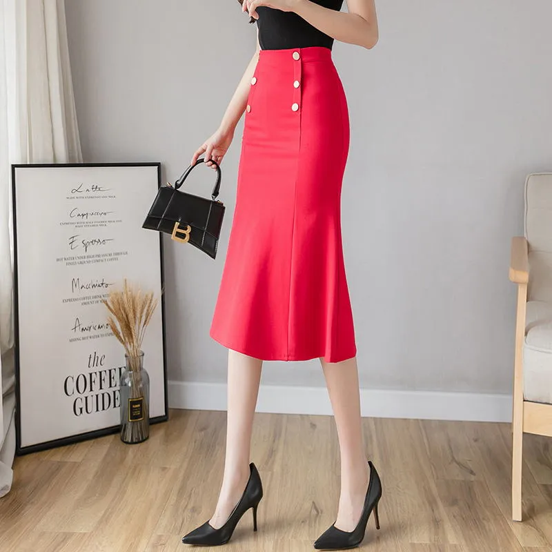 Red Skirts Women Pencil Skirt Korean  Fashion Office Ladies Skirts