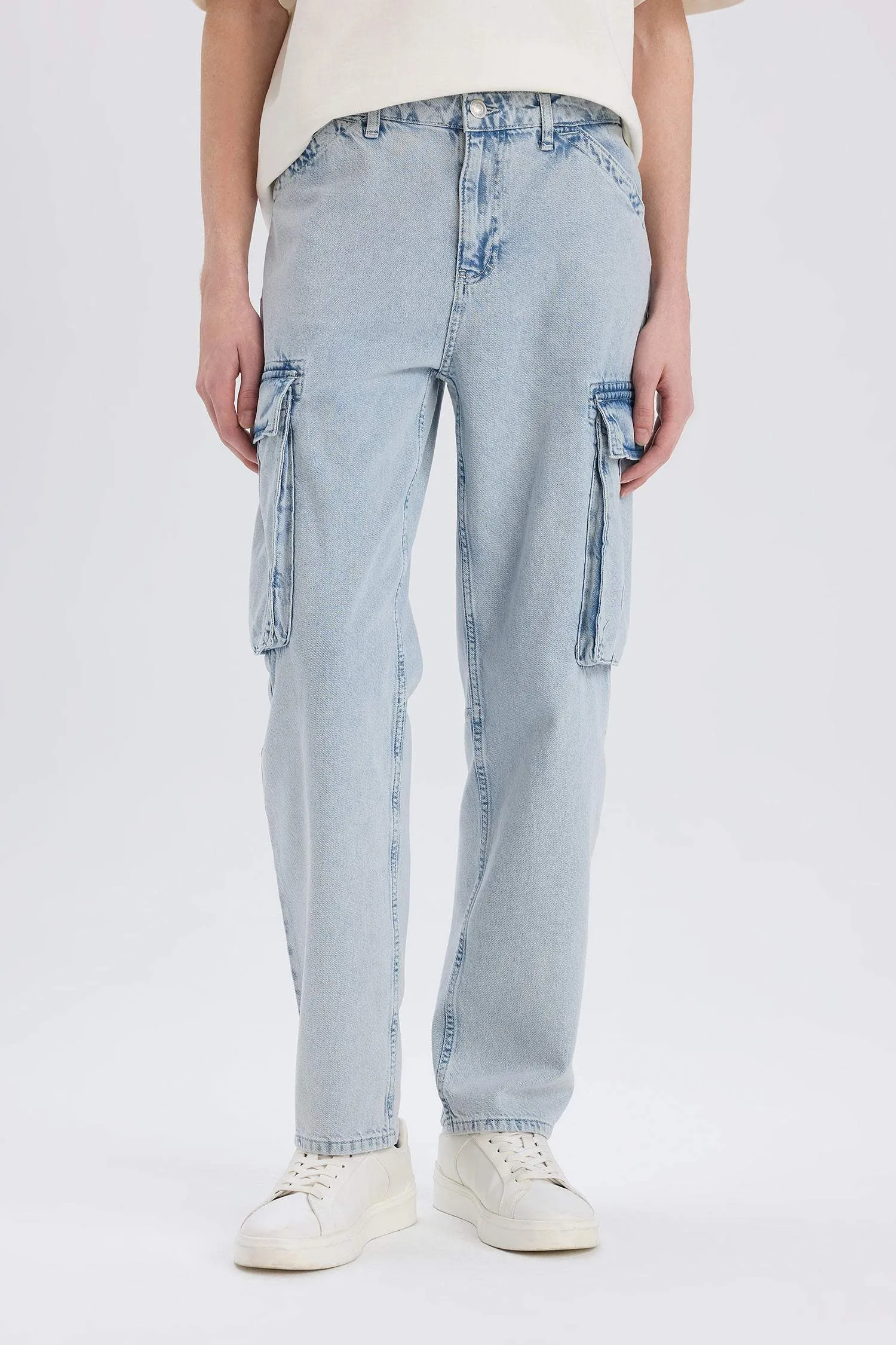 Relax Fit Wide Leg Cotton Trousers