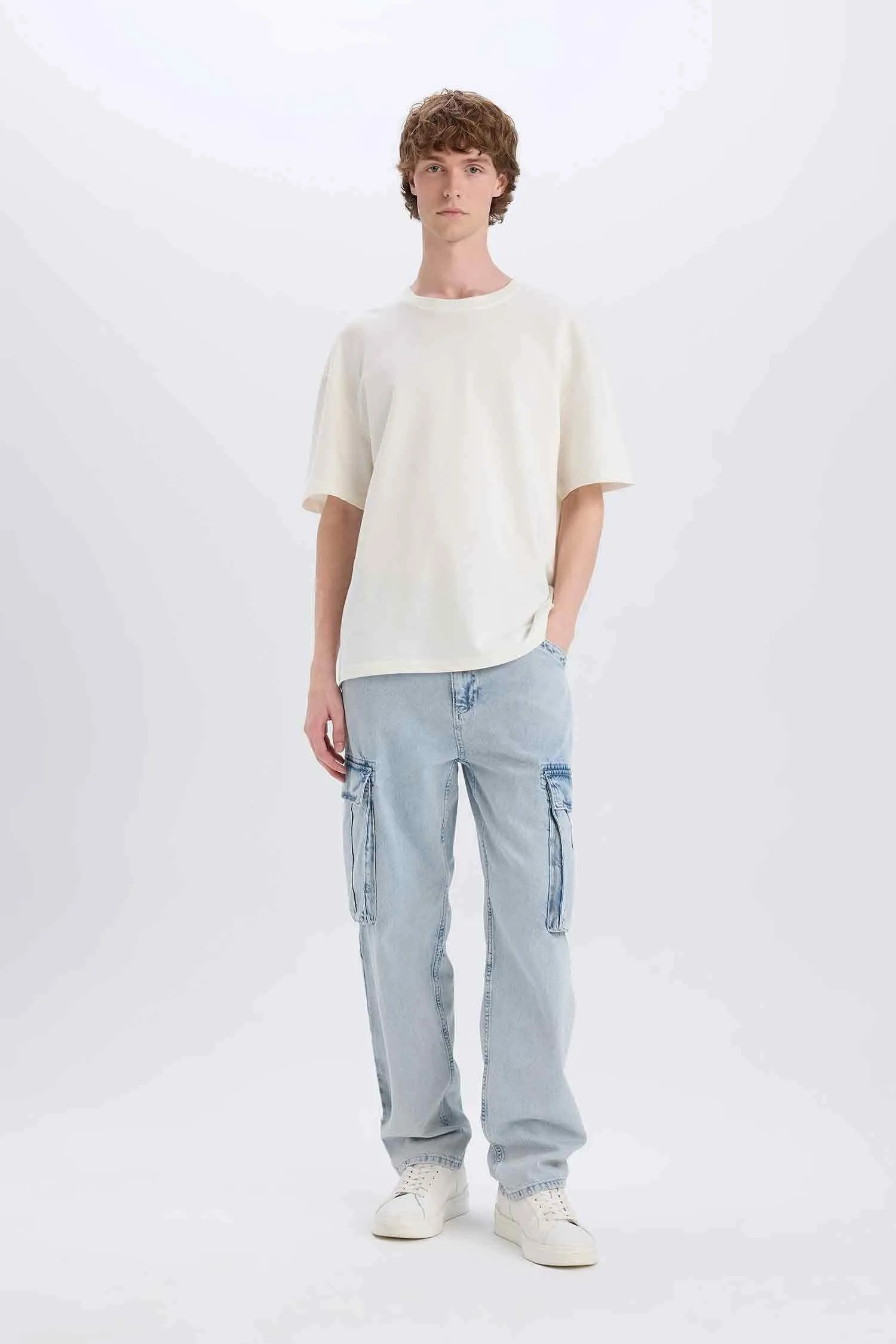 Relax Fit Wide Leg Cotton Trousers