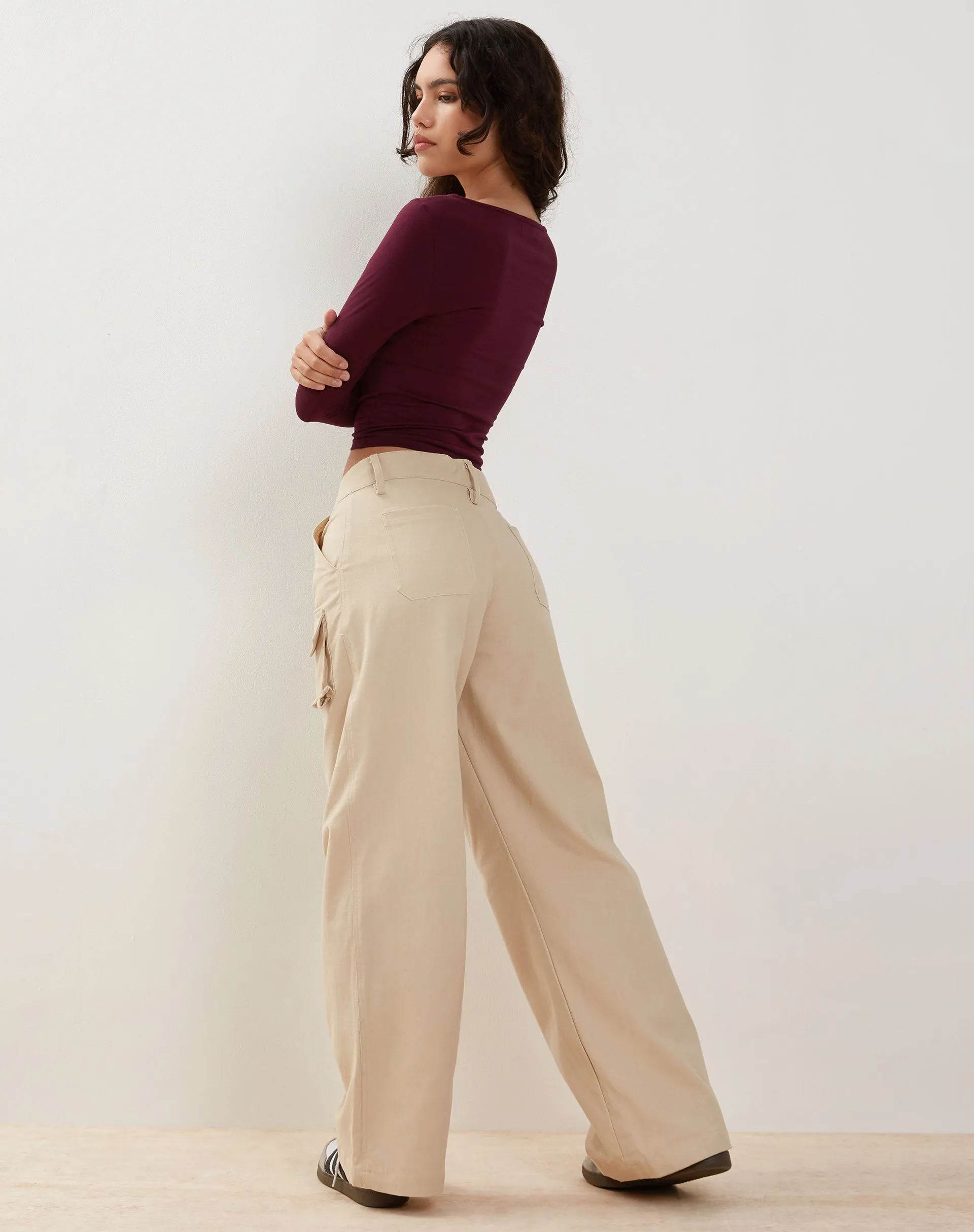 Renee Wide Leg Cargo Trouser in Ecru