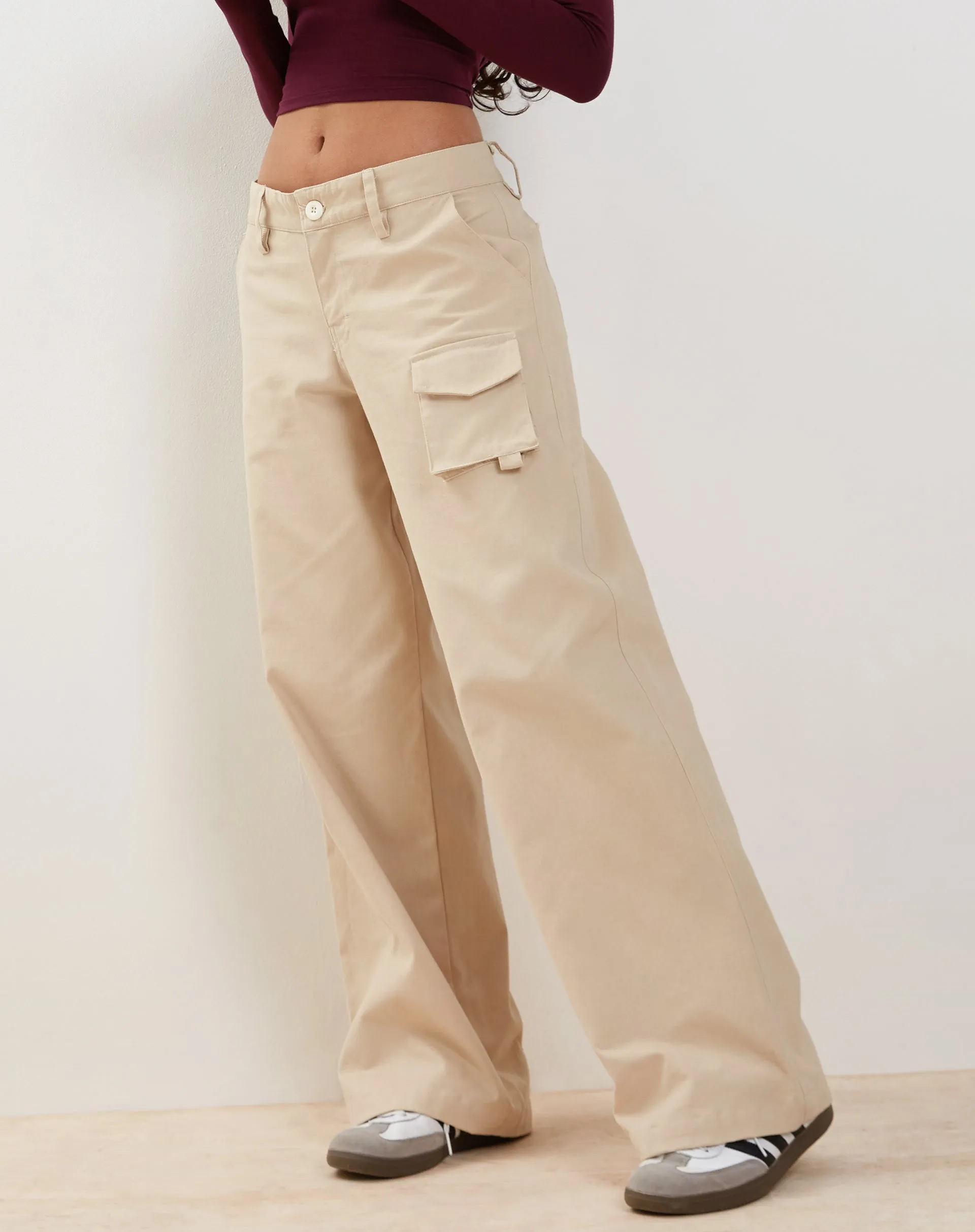 Renee Wide Leg Cargo Trouser in Ecru