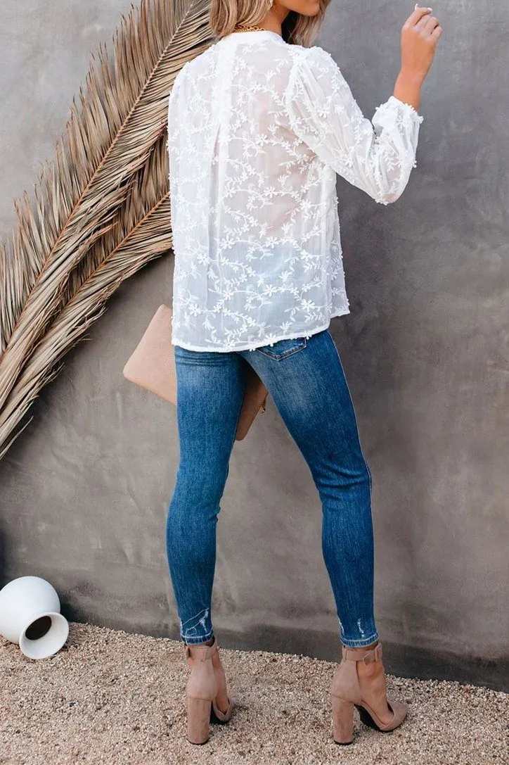 Rooney Sheer Button Down Applique Blouse