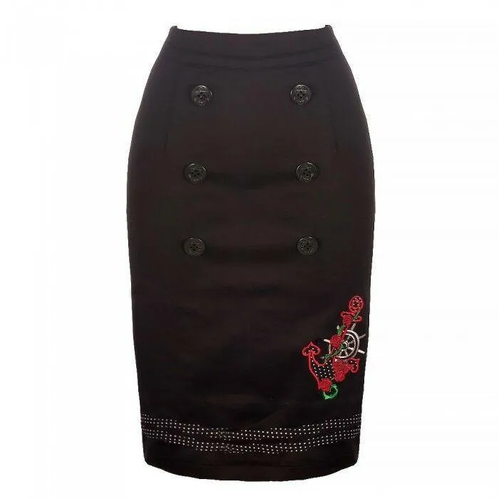 Rose Anchor Womens Pencil Skirt